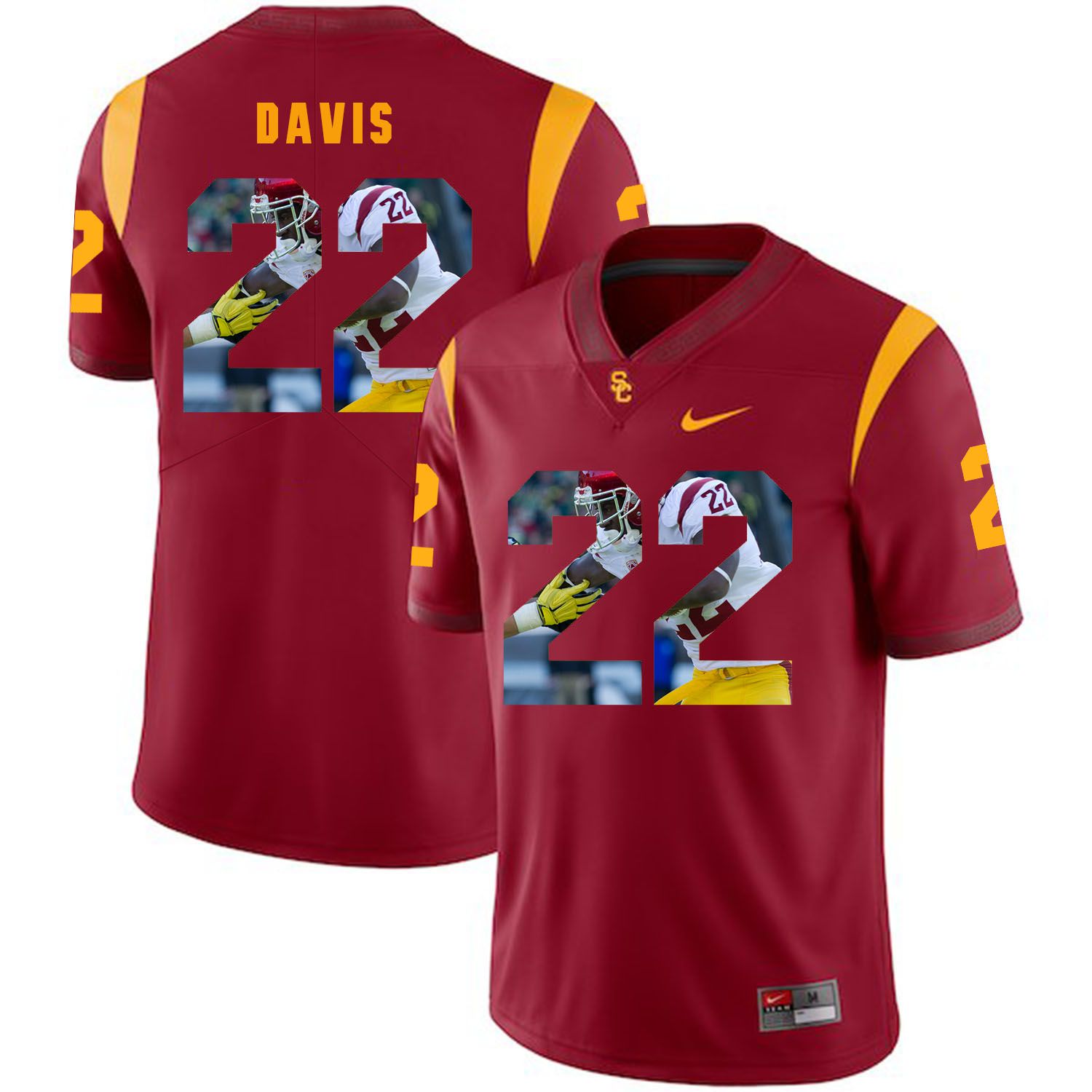 Men USC Trojans 22 Davis Red Fashion Edition Customized NCAA Jerseys